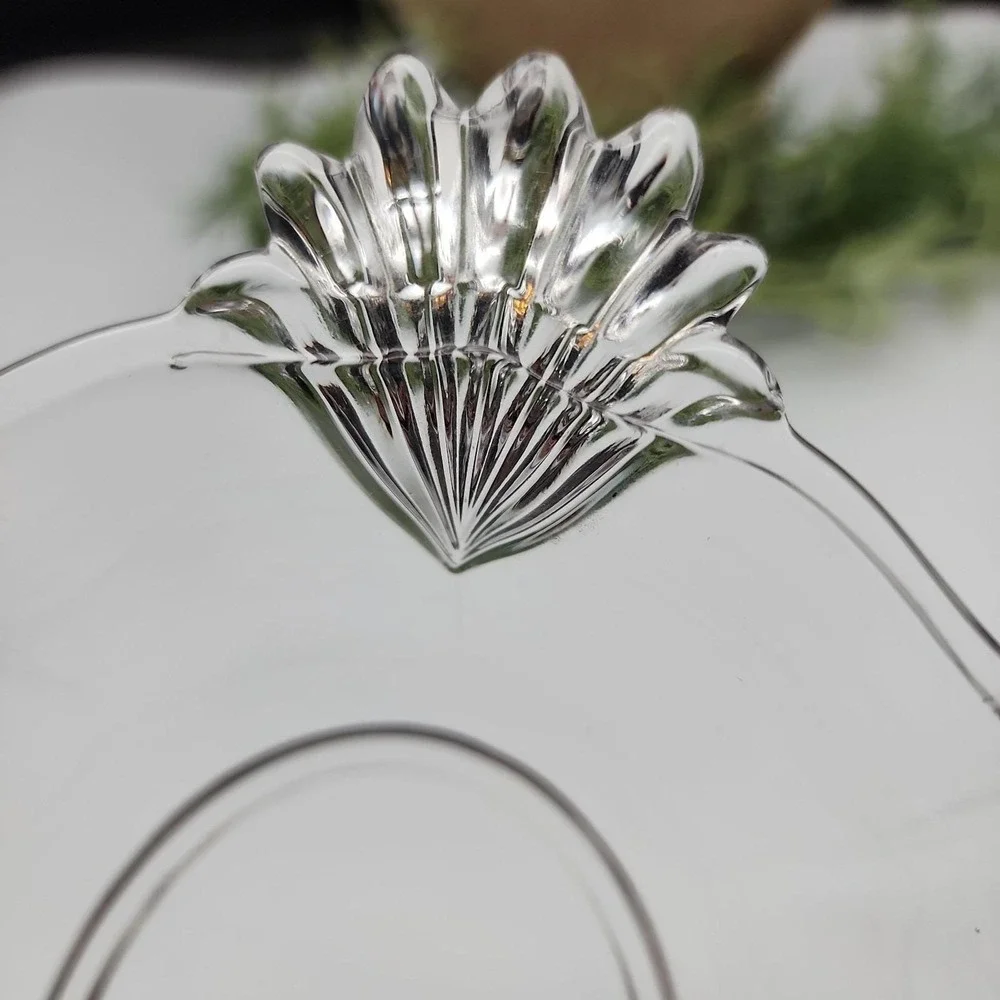 Vintage Clear Glass Divided Relish‎ Dish Fan Handles Mid-Century Serving Bowl